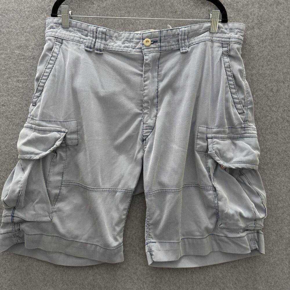 Polo Ralph Lauren Y2K Seersucker Cargo Shorts Men's 38 Blue White Stripe Preppy